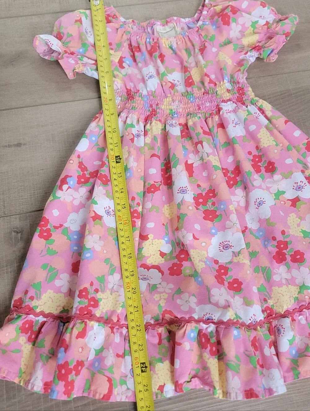 Matilda Jane Girls Pink Floral Good Luck Charm Puff Sleeves Smocked Dress Size 8
